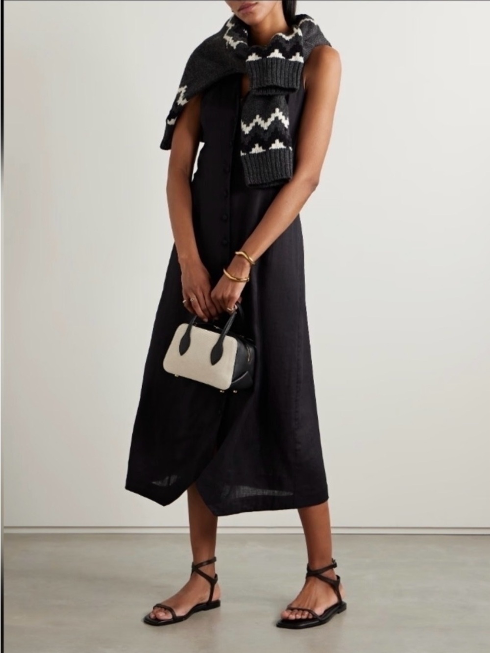 Doen Allene Black Button Linen Dress